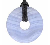 Lebensquelle Plus Gemstone Donut Pendant 30mm with Cotton Cord & Information Card | Natural Stone Necklace | Genuine Healing Crystal Jewellery (Chalcedony, blue)