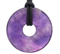 Lebensquelle Plus Gemstone Donut Pendant 30mm with Cotton Cord & Information Card | Natural Stone Necklace | Genuine Healing Crystal Jewellery (Amethyst)