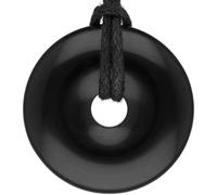 Lebensquelle Plus Gemstone Donut Pendant 30mm with Cotton Cord & Information Card | Natural Stone Necklace | Genuine Healing Crystal Jewellery (Obsidian)