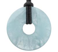 Lebensquelle Plus Gemstone Donut Pendant 30mm with Cotton Cord & Information Card | Natural Stone Necklace | Genuine Healing Crystal Jewellery (Aquamarine)