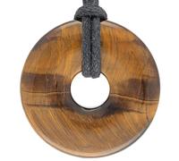Lebensquelle Plus Gemstone Donut Pendant 30mm with Cotton Cord & Information Card | Natural Stone Necklace | Genuine Healing Crystal Jewellery (Tiger eye)