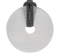 Lebensquelle Plus Gemstone Donut Pendant 30mm with Cotton Cord & Information Card | Natural Stone Necklace | Genuine Healing Crystal Jewellery (Selenite)