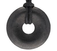 Lebensquelle Plus Gemstone Donut Pendant 30mm with Cotton Cord & Information Card | Natural Stone Necklace | Genuine Healing Crystal Jewellery (Schungite)