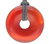 Lebensquelle Plus Gemstone Donut Pendant 30mm with Cotton Cord & Information Card | Natural Stone Necklace | Genuine Healing Crystal Jewellery (Carnelian)