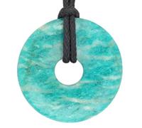 Lebensquelle Plus Gemstone Donut Pendant 30mm with Cotton Cord & Information Card | Natural Stone Necklace | Genuine Healing Crystal Jewellery (Amazonite)