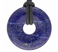 Lebensquelle Plus Gemstone Donut Pendant 30mm with Cotton Cord & Information Card | Natural Stone Necklace | Genuine Healing Crystal Jewellery (Lapis lazuli)