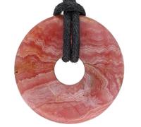 Lebensquelle Plus Gemstone Donut Pendant 30mm with Cotton Cord & Information Card | Natural Stone Necklace | Genuine Healing Crystal Jewellery (Rhodochrosite)