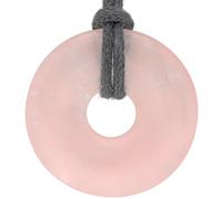 Lebensquelle Plus Gemstone Donut Pendant 30mm with Cotton Cord & Information Card | Natural Stone Necklace | Genuine Healing Crystal Jewellery (Rose quartz)