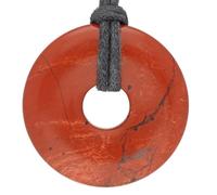 Lebensquelle Plus Gemstone Donut Pendant 30mm with Cotton Cord & Information Card | Natural Stone Necklace | Genuine Healing Crystal Jewellery (Red jasper)