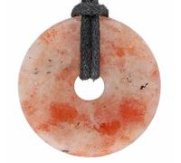 Lebensquelle Plus Gemstone Donut Pendant 30mm with Cotton Cord & Information Card | Natural Stone Necklace | Genuine Healing Crystal Jewellery (Sunstone)