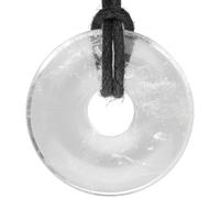 Lebensquelle Plus Gemstone Donut Pendant 30mm with Cotton Cord & Information Card | Natural Stone Necklace | Genuine Healing Crystal Jewellery (Rock crystal)