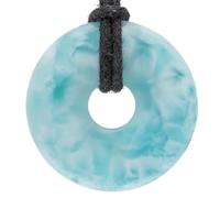 Lebensquelle Plus Gemstone Donut Pendant 30mm with Cotton Cord & Information Card | Natural Stone Necklace | Genuine Healing Crystal Jewellery (Larimar)