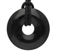 Lebensquelle Plus Gemstone Donut Pendant 30mm with Cotton Cord & Information Card | Natural Stone Necklace | Genuine Healing Crystal Jewellery (Tourmaline, black (schorl))