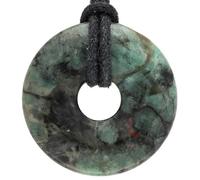 Lebensquelle Plus Gemstone Donut Pendant 30mm with Cotton Cord & Information Card | Natural Stone Necklace | Genuine Healing Crystal Jewellery (Emerald)
