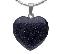 Lebensquelle Plus Gemstone Heart Pendant 2 cm with Silver-Coloured Bail + Gemstone Info Card | Genuine Natural Crystal Jewellery (Blue Goldstone)