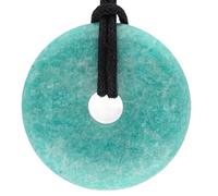 Lebensquelle Plus Large Gemstone Donut Pendant 40mm with Cotton Cord & Information Card | Natural Stone Circle Necklace | Genuine Crystal Jewellery (Amazonite)