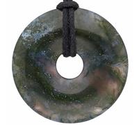 Lebensquelle Plus Large Gemstone Donut Pendant 40mm with Cotton Cord & Information Card | Natural Stone Circle Necklace | Genuine Crystal Jewellery (Moss Agate)