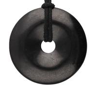 Lebensquelle Plus Large Gemstone Donut Pendant 40mm with Cotton Cord & Information Card | Natural Stone Circle Necklace | Genuine Crystal Jewellery (Shungite)