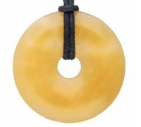 Lebensquelle Plus Large Gemstone Donut Pendant 40mm with Cotton Cord & Information Card | Natural Stone Circle Necklace | Genuine Crystal Jewellery (Orange Calcite)