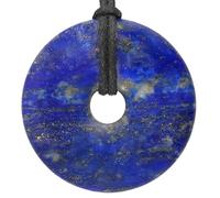 Lebensquelle Plus Large Gemstone Donut Pendant 40mm with Cotton Cord & Information Card | Natural Stone Circle Necklace | Genuine Crystal Jewellery (Lapis Lazuli)