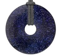Lebensquelle Plus Large Gemstone Donut Pendant 40mm with Cotton Cord & Information Card | Natural Stone Circle Necklace | Genuine Crystal Jewellery (Blue Goldstone)