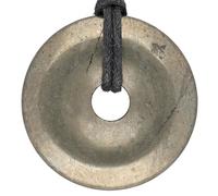 Lebensquelle Plus Large Gemstone Donut Pendant 40mm with Cotton Cord & Information Card | Natural Stone Circle Necklace | Genuine Crystal Jewellery (Pyrite)