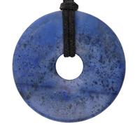Lebensquelle Plus Large Gemstone Donut Pendant 40mm with Cotton Cord & Information Card | Natural Stone Circle Necklace | Genuine Crystal Jewellery (Dumortierite)