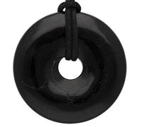 Lebensquelle Plus Large Gemstone Donut Pendant 40mm with Cotton Cord & Information Card | Natural Stone Circle Necklace | Genuine Crystal Jewellery (Tourmaline, black)