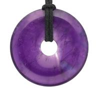Lebensquelle Plus Large Gemstone Donut Pendant 40mm with Cotton Cord & Information Card | Natural Stone Circle Necklace | Genuine Crystal Jewellery (Amethyst)