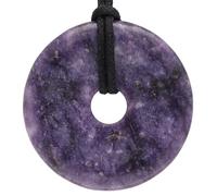Lebensquelle Plus Large Gemstone Donut Pendant 40mm with Cotton Cord & Information Card | Natural Stone Circle Necklace | Genuine Crystal Jewellery (Lepidolite)