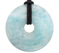 Lebensquelle Plus Large Gemstone Donut Pendant 40mm with Cotton Cord & Information Card | Natural Stone Circle Necklace | Genuine Crystal Jewellery (Aquamarine)