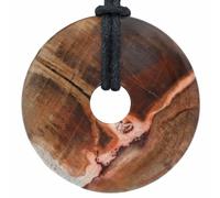 Lebensquelle Plus Large Gemstone Donut Pendant 40mm with Cotton Cord & Information Card | Natural Stone Circle Necklace | Genuine Crystal Jewellery (Petrified Wood)