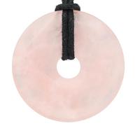 Lebensquelle Plus Large Gemstone Donut Pendant 40mm with Cotton Cord & Information Card | Natural Stone Circle Necklace | Genuine Crystal Jewellery (Rose Quartz)