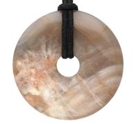 Lebensquelle Plus Large Gemstone Donut Pendant 40mm with Cotton Cord & Information Card | Natural Stone Circle Necklace | Genuine Crystal Jewellery (Moonstone)