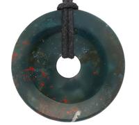 Lebensquelle Plus Large Gemstone Donut Pendant 40mm with Cotton Cord & Information Card | Natural Stone Circle Necklace | Genuine Crystal Jewellery (Heliotrope)