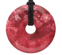 Lebensquelle Plus Large Gemstone Donut Pendant 40mm with Cotton Cord & Information Card | Natural Stone Circle Necklace | Genuine Crystal Jewellery (Thulite, red)