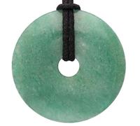 Lebensquelle Plus Large Gemstone Donut Pendant 40mm with Cotton Cord & Information Card | Natural Stone Circle Necklace | Genuine Crystal Jewellery (Aventurine, green)