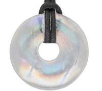 Lebensquelle Plus Natural Gemstone Donut Pendant 30mm | Necklace with Cotton Cord | Authentic Crystal Jewellery (Angelaura)