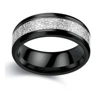 Lebensquelle Plus Partner Ring Black Stainless Steel Ring Geometric Circle Vintage Style Band Ring with Meteorite Inlay Unisex Women Men Waterproof and Tarnish Free