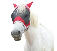 Leberna Fly Mask for Horses with Ears, Breathable Adjustable Mesh, Sun & Insect Protection - Comfortable Horse Face Mask for Stable & Pasture(Red, Full)