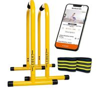 Lebert Fitness Dip Bar Stand - Original EQualizer Total Body Strengthener Pull Up Bar Home Gym Exercise Equipment Dipping Station - Hip Resistance Band, Workout Guide and Online Group - Yellow