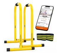 Lebert Fitness Dip Bar Stand - Original EQualizer Total Body Strengthener Pull Up Bar Home Gym Exercise Equipment Dipping Station - Hip Resistance Band, Workout Guide and Online Group - Yellow