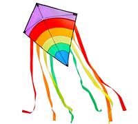 LEBEXY Rainbow Delta Kite for Children & Adults, 73 x 65 cm, Polyester & Nylon, Easy to Fly, W/80m Line & Colorful Tails