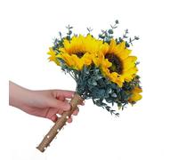 LEBKFT 1 Bundle Realistic Artificial Sunflowers Bouquet, Long Stem Fake Flowers for Wedding Home Decor Office Table Faux Flowers with Eco-Friendly Dyeing Vibrant Yellow Durable Silk Fabric