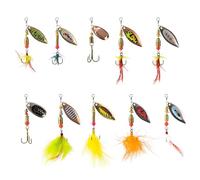 LEBKFT 10Pcs Fishing Spinner Lures Set, with Treble Hooks Multi-Colored Metal Spinner lures Fishing Lure for Trout Bass Pike Salmon in Freshwater and Saltwater