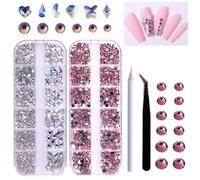 LEBKFT 2 Boxes Nail Rhinestones Kit for Nail Art, 3D Shiny Crystal Multi Shape Flatback Gems with Rhinestone Picker and Tweezers Multi-Shape Flatback Crystals for Making Nails Art Face Makeup