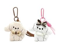 LEBKFT 2-Pack Cute Puppy Plush Keychain and Bag Charm, Kawaii Fluffy Brown & Pink Puppy Key Rings Purse Charm and Toys for Backpack Purse Keys Car Accessory 3.9 Inch Decoration for Women Girls