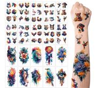 LEBKFT 20 Pcs Animal Temporary Tattoos for Kids, Cute Waterproof Watercolor Fake Tattoo Stickers School Rewards Gifts and Arm Shoulder Body Decorations for Boys Girls (Watercolor animals)
