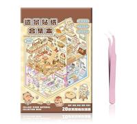 LEBKFT 20 Sets DIY 3D House Stickers Scenes Kit, Sticker Therapy for Adults and Kids Reusable Creative Scene Sticker Book with 30 PET Stickers 20 Miniature Cabins and 1 Tweezers (Type A)