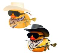 LEBKFT 2pcs Funny Cowboy Rubber Duck Car Ornaments, Yellow Rubber Ducky with Cowboy Hat and Sunglasses for Car Dashboard Decorations Office Desk Accessories Novelty Duck Gifts (Black and White)